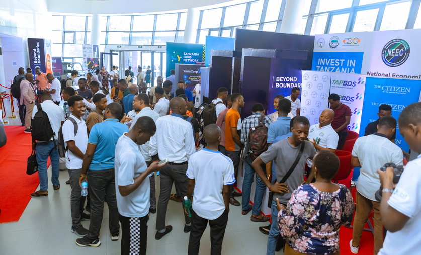 Students and visitors at a Tanzania innovation exhibition